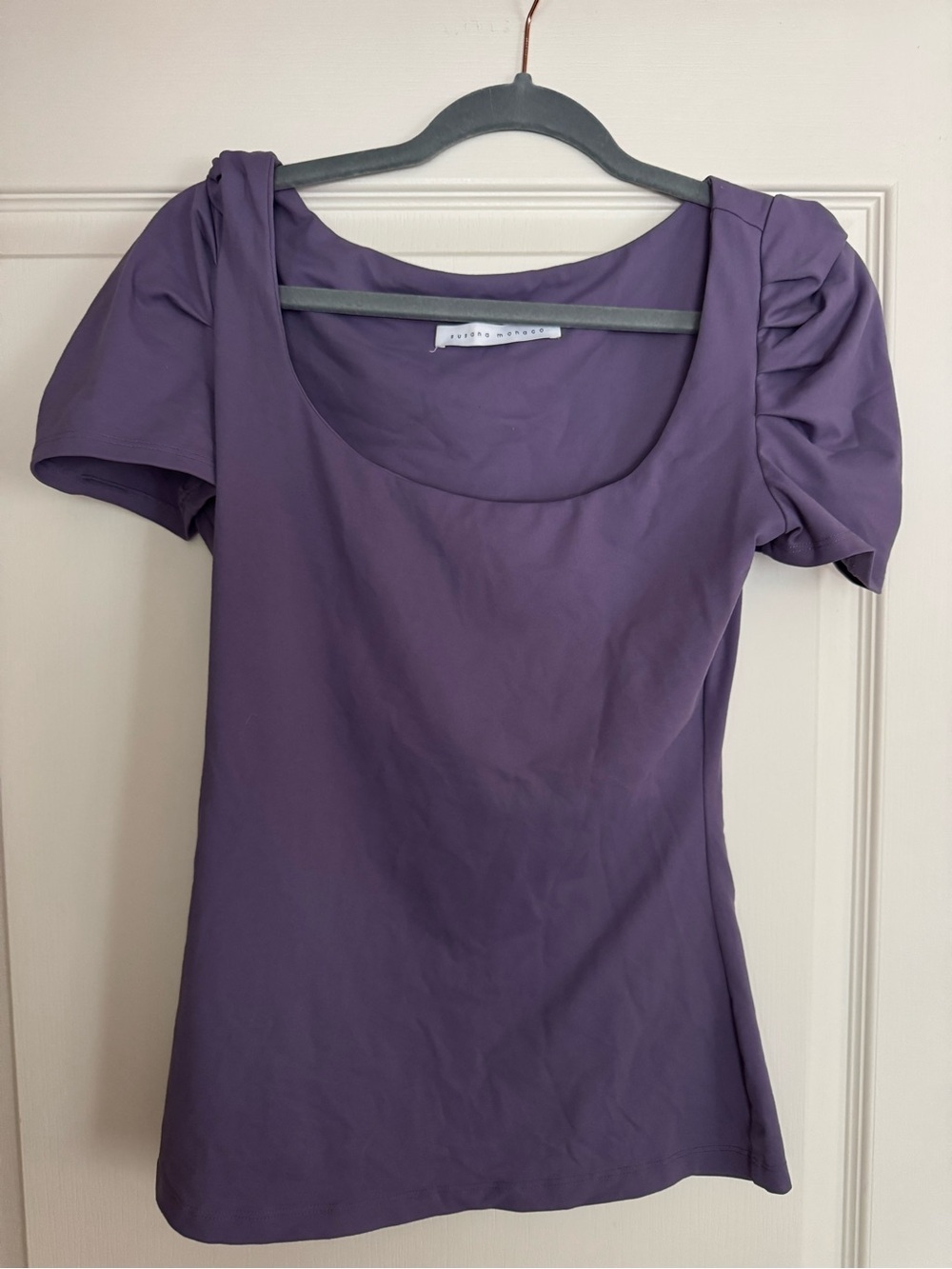 Susana Monaco Lavender Scoop Neck Puff Sleeve Top